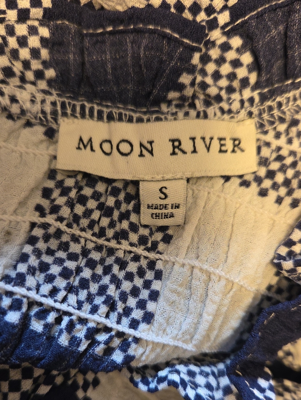 Moon River Navy and White Checkered Smocked Dress Size Small - Picture 3 of 13